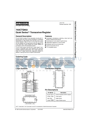 74ACTQ652SPC datasheet - Quiet Series Transceiver/Register