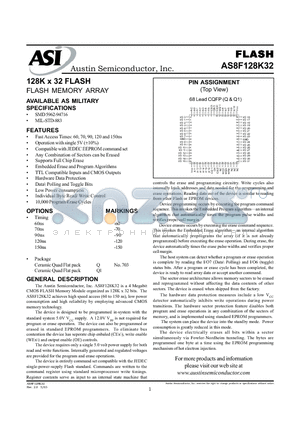 AS8F128K32Q-120/883C datasheet - 128K x 32 FLASH FLASH MEMORY ARRAY