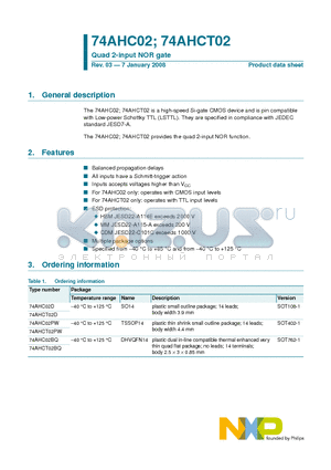 74AHC02 datasheet - Quad 2-input NOR gate