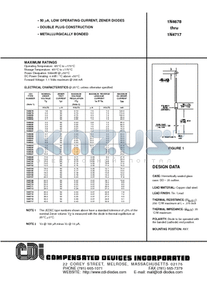 1N4684 datasheet - 50 uA, LOW OPERATING CURRENT, ZENER DIODES