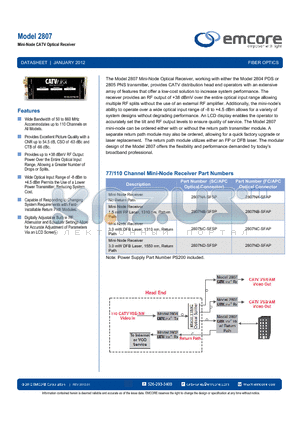 2807 datasheet - Mini-Node CATV Optical Receiver