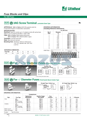 01020079 datasheet - Fuse Blocks and Clips - For 3AG Fuses