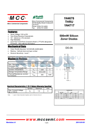 1N4684 datasheet - 500mW Silicon Zener Diodes