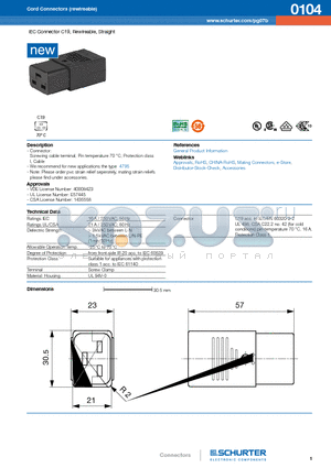 0104 datasheet - IEC Connector C19, Rewireable, Straight
