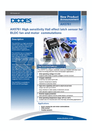 AH3761 datasheet - AH3761 High sensitivity Hall effect latch sensor for BLDC fan and motor commutations