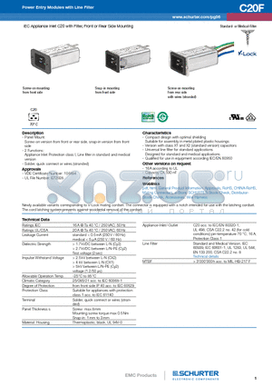 0104 datasheet - IEC Appliance Inlet C20 with Filter, Front or Rear Side Mounting