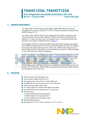 74AHC123A datasheet - Dual retriggerable monostable multivibrator with reset