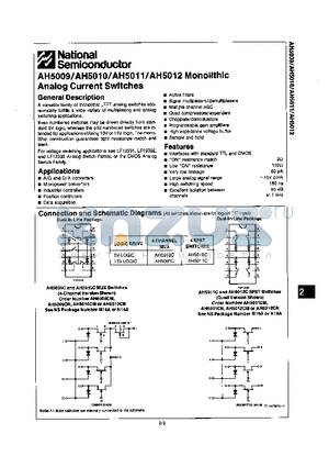 AH5012 datasheet - MONOLITHIC ANALOG CURRENT SWITCHES