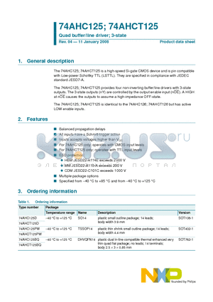 74AHC125BQ datasheet - Quad buffer/line driver; 3-state