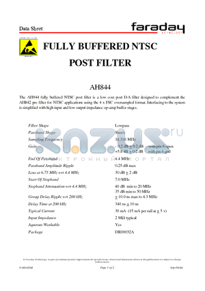 AH844 datasheet - FULLY BUFFERED NTSC POST FILTER