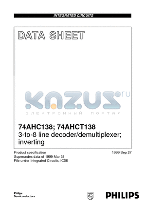 74AHC138D datasheet - 3-to-8 line decoder/demultiplexer; inverting