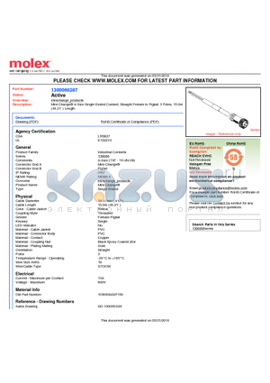 103000A02F150 datasheet - Mini-Change A-Size Single-Ended Cordset, Straight Female to Pigtail, 3 Poles, 15.0m (49.21 ) Length
