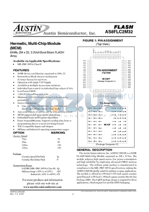 AS8FLC2M32 datasheet - Hermetic, Multi-Chip Module (MCM) 64Mb, 2M x 32, 3.3Volt Boot Block FLASH Array