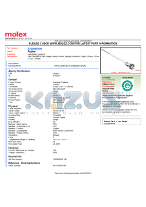 103000A03F150 datasheet - Mini-Change A-Size Single-Ended Cordset, Straight Female to Pigtail, 3 Poles, 15.0m (49.21 ) Length