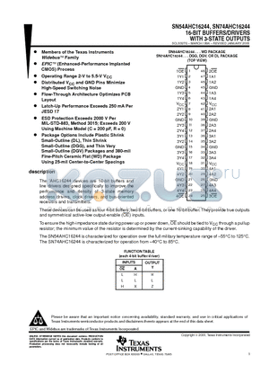 74AHC16244DGVRE4 datasheet - 16-BIT BUFFERS/DRIVERS WITH 3-STATE OUTPUTS