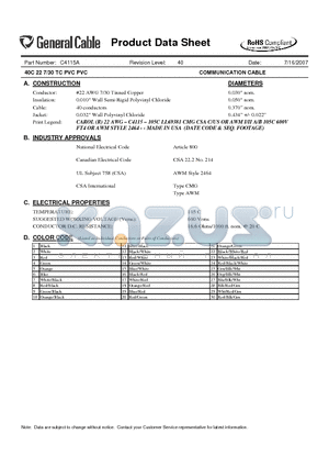 C4115A datasheet - 40C 22 7/30 TC PVC PVC COMMUNICATION CABLE
