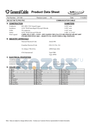 C4116A datasheet - 50C 22 7/30 TC PVC PVC COMMUNICATION CABLE