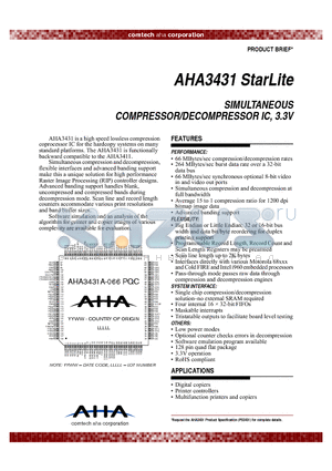 AHA3431A-050PQC datasheet - SIMULTANEOUS COMPRESSOR/DECOMPRESSOR IC, 3.3V