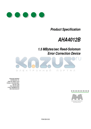 AHA4012B datasheet - 1.5 MBytes/sec Reed-Solomon Error Correction Device