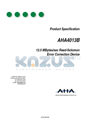 AHA4013B datasheet - 12.5 MBytes/sec Reed-Solomon Error Correction Device