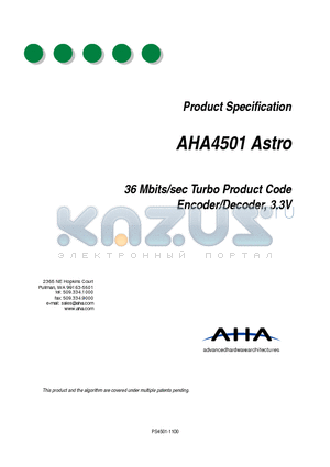 AHA4501-050PQC datasheet - 36 Mbits/sec Turbo Product Code Encoder/Decoder, 3.3V
