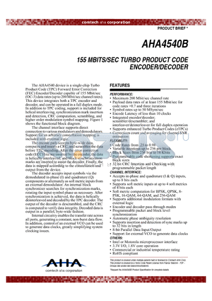 AHA4540B-086PQI datasheet - 155 MBITS/SEC TURBO PRODUCT CODE ENCODER/DECODER