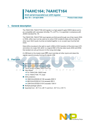 74AHC164PW datasheet - 8-bit serial-in/parallel-out shift register