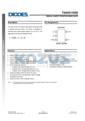 74AHC1G00W5-7 datasheet - SINGLE 2 INPUT POSITIVE NAND GATE