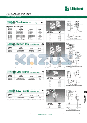 01110005MR datasheet - Fuse Blocks and Clips - For 1/4 Diameter Fuses