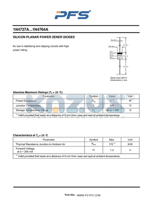 1N4727A datasheet - SILICON PLANAR POWER ZENER DIODES