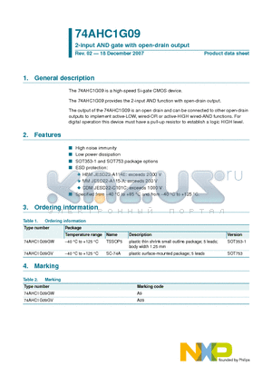 74AHC1G09GV datasheet - 2-input AND gate with open-drain output