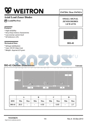 1N4728A_10 datasheet - Axial Lead Zener Diodes