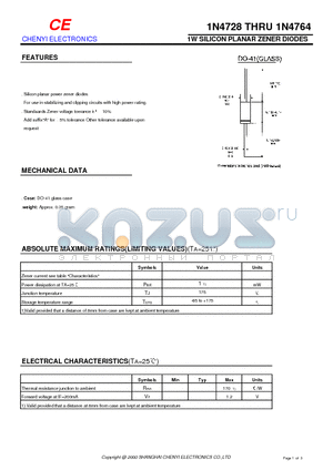 1N4729 datasheet - 1W SILICON PLANAR ZENER DIODES