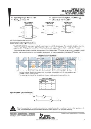 74AHC1G125DBVRE4 datasheet - SINGLE BUS BUFFER GATE WITH 3-STATE OUTPUT