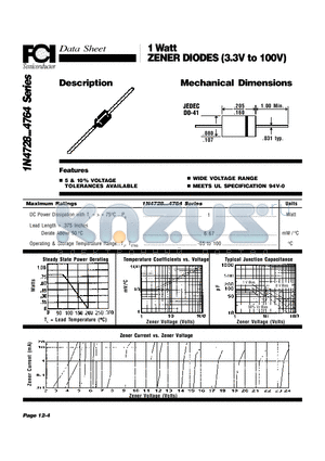 1N4729 datasheet - 1 Watt ZENER DIODES (3.3V to 100V)