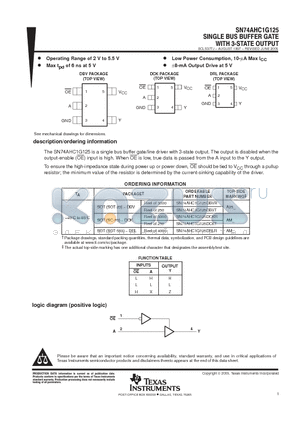 74AHC1G125DCKRG4 datasheet - SINGLE BUS BUFFER GATE WITH 3-STATE OUTPUT