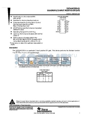 AHC32Q datasheet - QUADRUPLE 2-INPUT POSITIVE-OR GATE