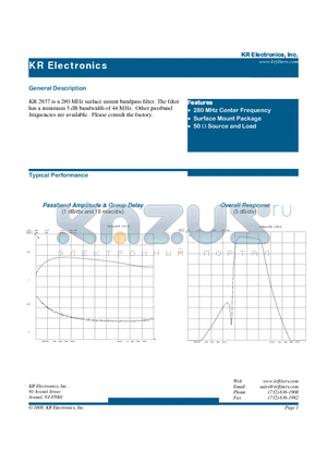 2837 datasheet - 280 MHz surface mount bandpass filter