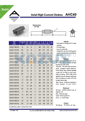 AHC40-2-500K-RC datasheet - Axial High Current Chokes