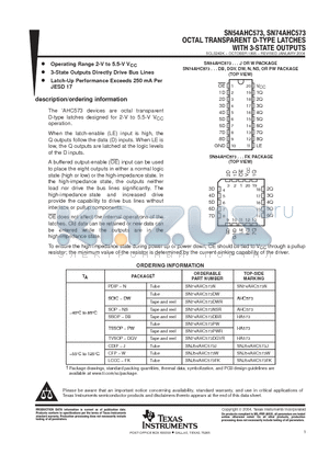 AHC573 datasheet - OCTAL TRANSPARENT D-TYPE LATCHES WITH 3-STATE OUTPUTS