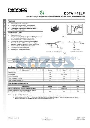 DDTA144ELP datasheet - PRE-BIASED (R1=R2) SMALL SIGNALSURFACE MOUNT 100mA PNP TRANSISTOR