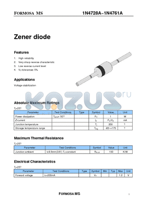 1N4731A datasheet - Zener diode