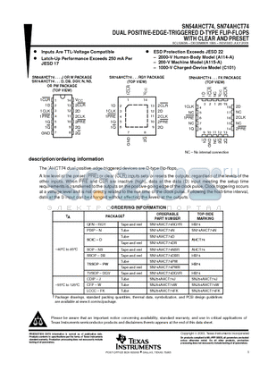 AHCT74 datasheet - DUAL POSITIVE-EDGE-TRIGGERED D-TYPE FLIP-FLOPS WITH CLEAR AND PRESET