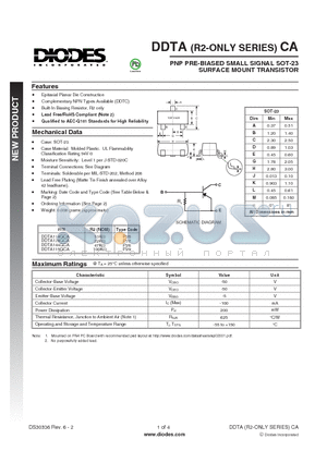 DDTA144GCA-7-F datasheet - PNP PRE-BIASED SMALL SIGNAL SOT-23 SURFACE MOUNT TRANSISTOR