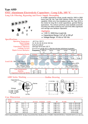 AHD105M2AB12T datasheet - SMT Aluminum Electrolytic Capacitors - Long Life, 105 ЉC