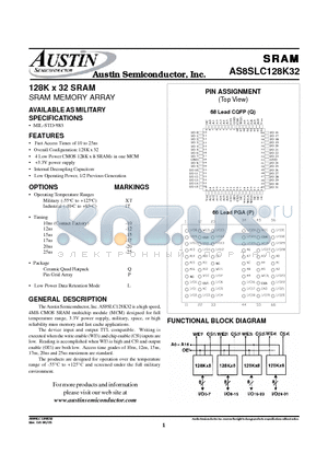 AS8SLC128K32P-20L/883C datasheet - 128K x 32 SRAM SRAM MEMORY ARRAY