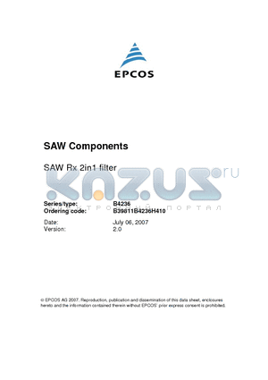 B4236_1 datasheet - SAW Rx 2in1 filter