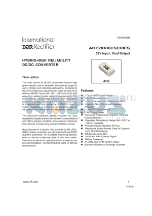 AHE2805D datasheet - HYBRID-HIGH RELIABILITY DC/DC CONVERTER