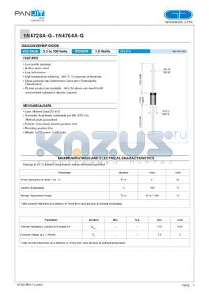 1N4731A-G datasheet - SILICON ZENER DIODE
