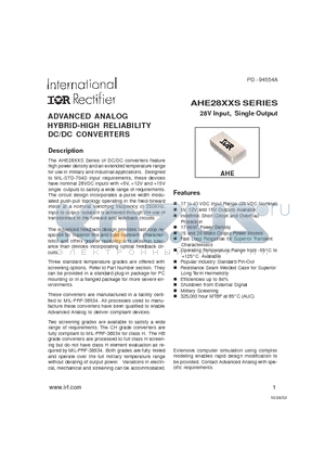 AHE2805D/HB-MSTR datasheet - ADVANCED ANALOG HYBRID-HIGH RELIABILITY DC/DC CONVERTERS